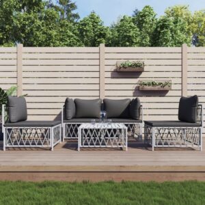 5 Piece Garden Lounge Set with Cushions White Steel