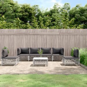 7 Piece Garden Lounge Set with Cushions White Steel