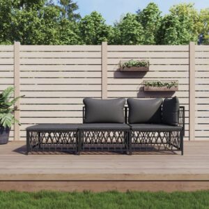 3 Piece Outdoor Garden Lounge Set with Cushions in Anthracite Steel - Durable  Comfortable  and Modular Design