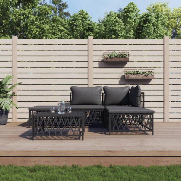 5 Piece Garden Lounge Set with Cushions Anthracite Steel