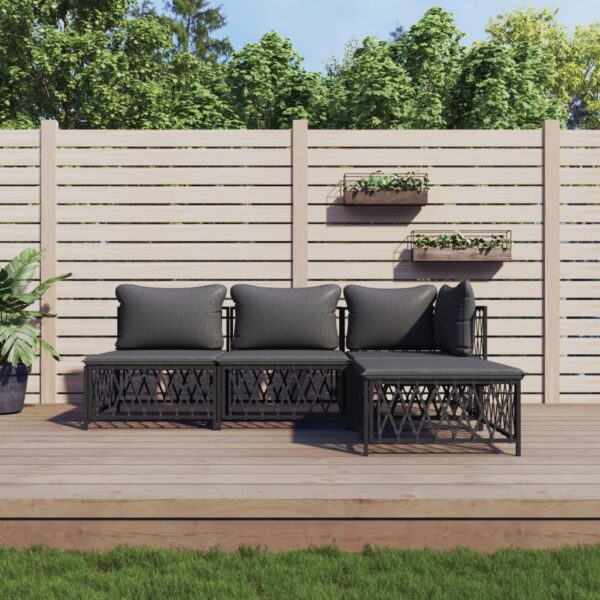 4 Piece Garden Lounge Set with Cushions Anthracite Steel