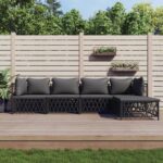 5 Piece Garden Lounge Set with Cushions Anthracite Steel