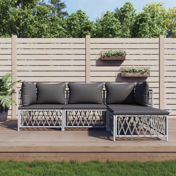 4 Piece Garden Lounge Set with Cushions White Steel