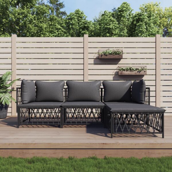 4 Piece Garden Lounge Set with Cushions Anthracite Steel