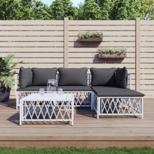 5 Piece Garden Lounge Set with Cushions White Steel