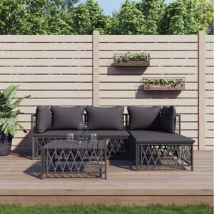 5 Piece Garden Lounge Set with Cushions Anthracite Steel