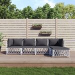 5 Piece Garden Lounge Set with Cushions White Steel