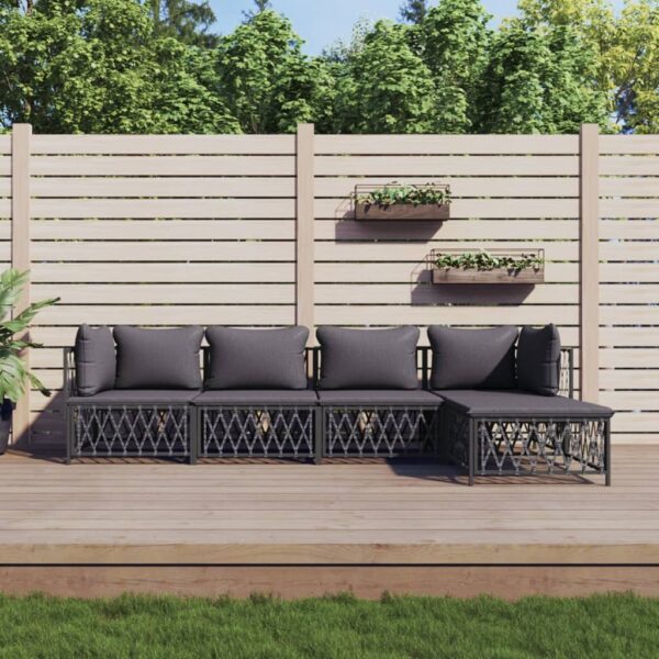 5 Piece Garden Lounge Set with Cushions Anthracite Steel