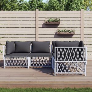 4 Piece Garden Lounge Set with Cushions White Steel