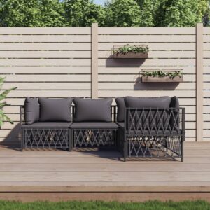 4 Piece Garden Lounge Set with Cushions Anthracite Steel