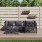 5 Piece Garden Lounge Set with Cushions Anthracite Steel