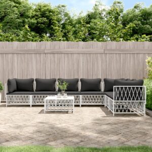 8 Piece Garden Lounge Set with Cushions White Steel