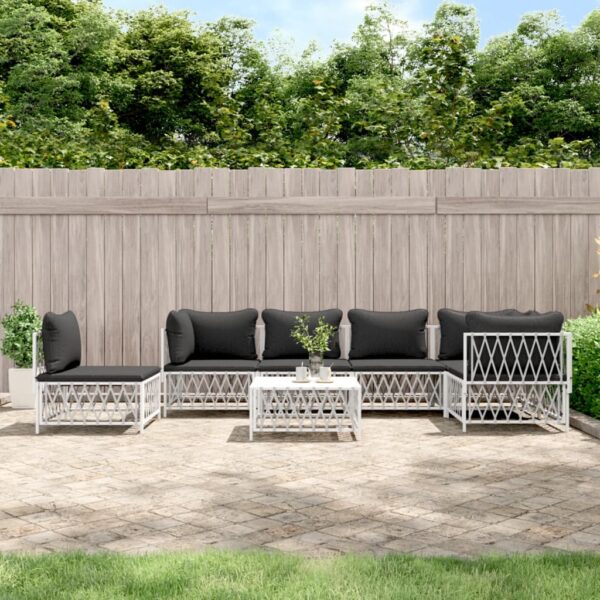 7 Piece Garden Lounge Set with Cushions White Steel