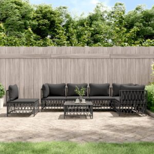 7 Piece Garden Lounge Set with Cushions Anthracite Steel