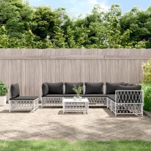 8 Piece Garden Lounge Set with Cushions White Steel