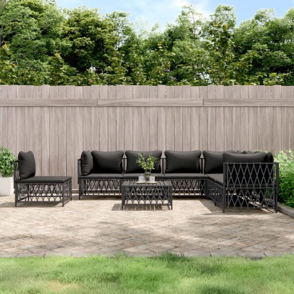 8 Piece Garden Lounge Set with Cushions Anthracite Steel