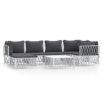 7 Piece Garden Lounge Set with Cushions White Steel