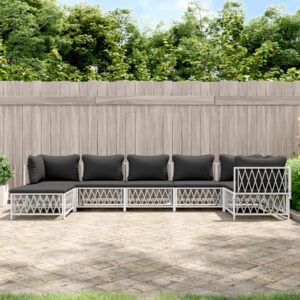 7 Piece Garden Lounge Set with Cushions White Steel