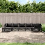 7 Piece Garden Lounge Set with Cushions Anthracite Steel