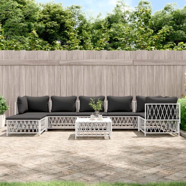 8 Piece Garden Lounge Set with Cushions White Steel