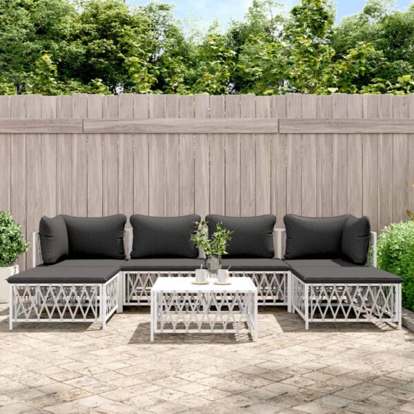 7 Piece Garden Lounge Set with Cushions White Steel