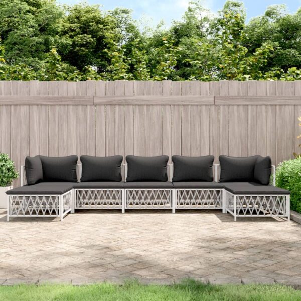 7 Piece Garden Lounge Set with Cushions White Steel