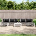 8 Piece Garden Lounge Set with Cushions White Steel