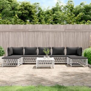 8 Piece Garden Lounge Set with Cushions White Steel