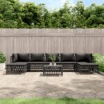 8 Piece Garden Lounge Set with Cushions Anthracite Steel