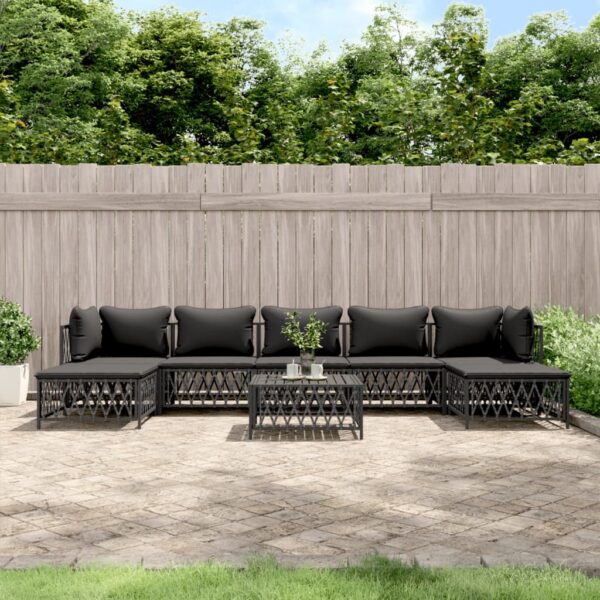 8 Piece Garden Lounge Set with Cushions Anthracite Steel