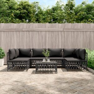 7 Piece Garden Lounge Set with Cushions Anthracite Steel