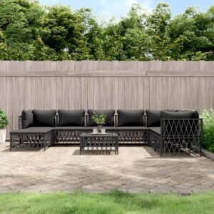 9 Piece Garden Lounge Set with Cushions Anthracite Steel