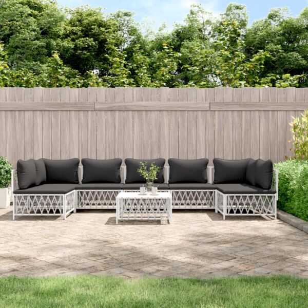 8 Piece Garden Lounge Set with Cushions White Steel