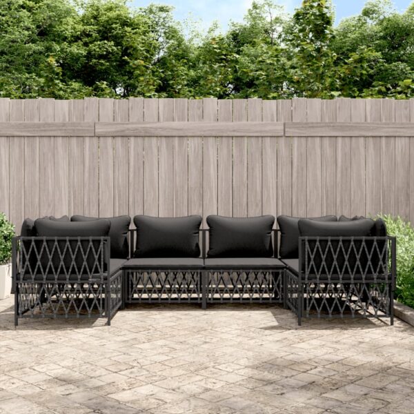 6 Piece Garden Lounge Set with Cushions Anthracite Steel