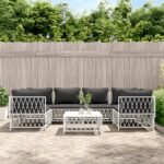 7 Piece Garden Lounge Set with Cushions White Steel