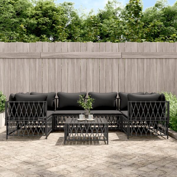 7 Piece Garden Lounge Set with Cushions Anthracite Steel