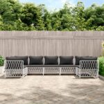 7 Piece Garden Lounge Set with Cushions White Steel