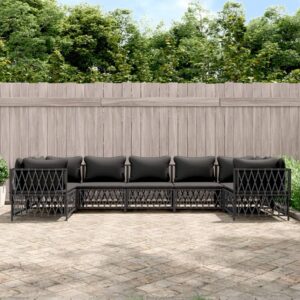 7 Piece Garden Lounge Set with Cushions Anthracite Steel