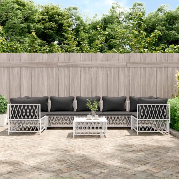 8 Piece Garden Lounge Set with Cushions White Steel