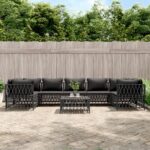 8 Piece Garden Lounge Set with Cushions Anthracite Steel