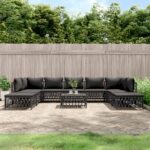 10 Piece Garden Lounge Set with Cushions Anthracite Steel