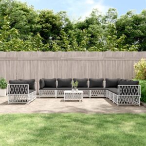 11 Piece Garden Lounge Set with Cushions White Steel