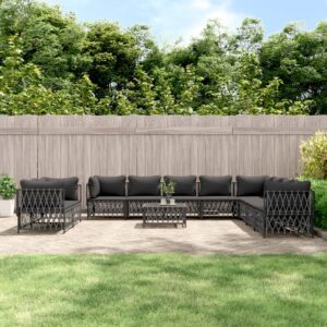 11 Piece Garden Lounge Set with Cushions Anthracite Steel