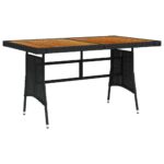 Chic Outdoor Garden Table in Black Poly Rattan & Solid Acacia Wood  Weather-Resistant  Durable