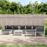 10 Piece Garden Lounge Set with Cushions White Steel