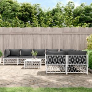 9 Piece Garden Lounge Set with Cushions White Steel