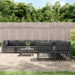 9 Piece Garden Lounge Set with Cushions Anthracite Steel