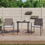 3 Piece Garden Dining Set with Cushions Poly Rattan and Steel