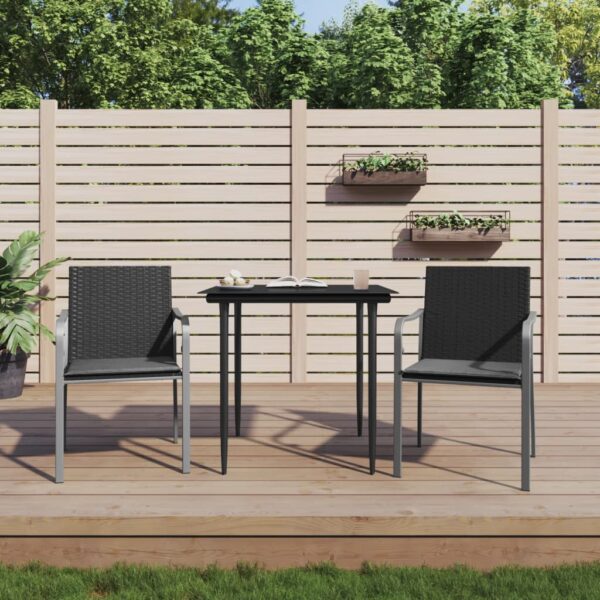 3 Piece Garden Dining Set with Cushions Poly Rattan and Steel