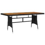 Outdoor Dining Table in Black Poly Rattan & Solid Acacia Wood - Weather Resistant  Easy to Clean  Assembly Required